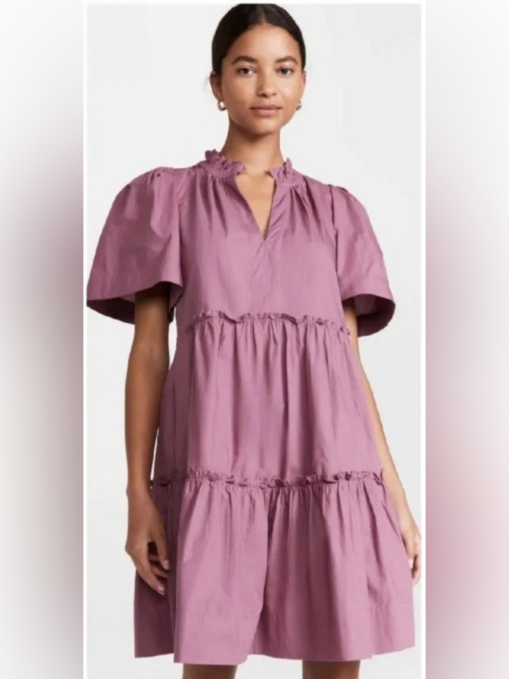 Sea New York Clara Tiered Mini Ruffle Dress Mulberry size Medium Poplin Cotton